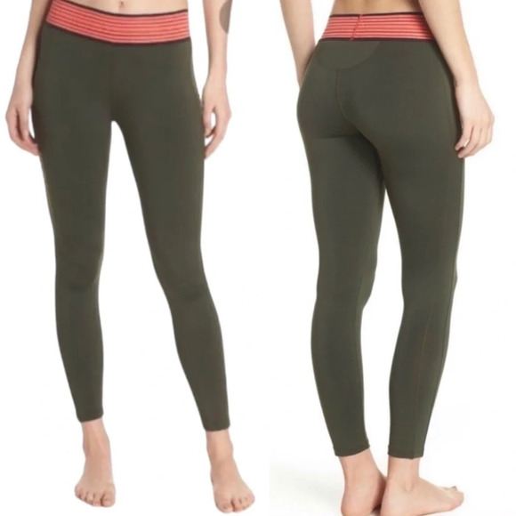 Free People Movement Army Green Perfect Practice Macrame Leggings Size Small - Picture 1 of 12